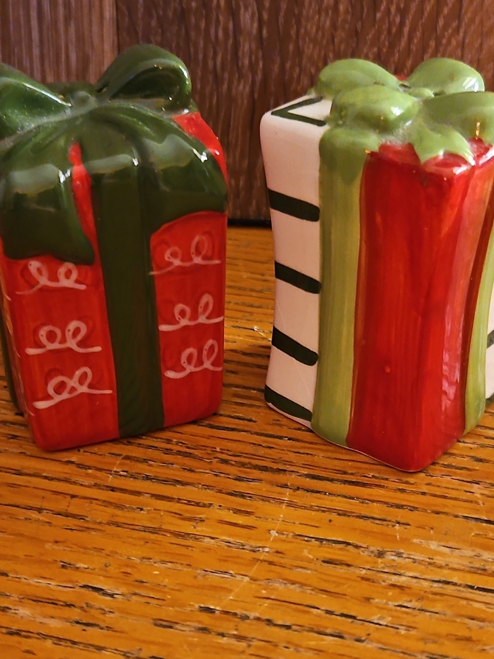 Holiday Ceramic Present Salt and Pepper Shakers - Red, Green, White